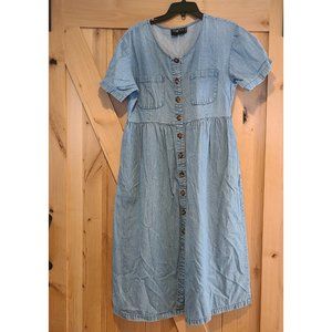 Blue Buttoned Puff Sleeve Sundress